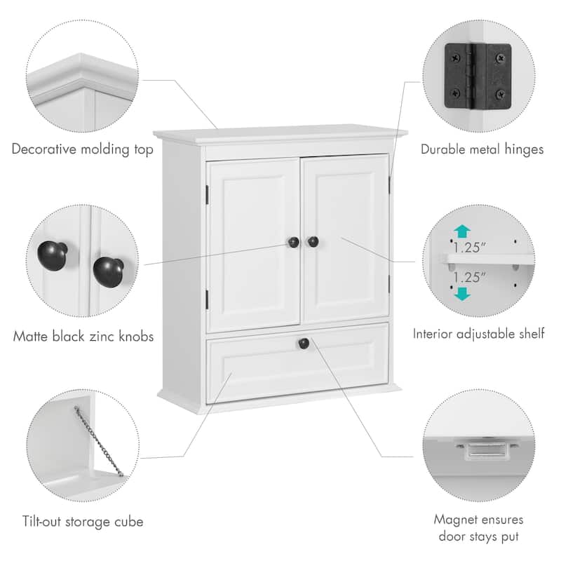 COSTARS Small Bathroom Cabinet Wall Mounted,Over Toilet, Medicine Cabinet Organizer with Doors and Adjustable Shelf, White