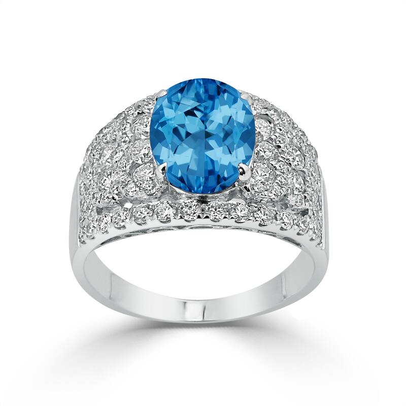 Auriya 3 1/5ct Oval Blue Topaz and Diamond Ring 1 1/3ctw 18K Gold