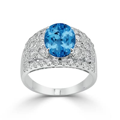 Auriya 3 1/5ct Oval Blue Topaz and Diamond Ring 1 1/3ctw 18K Gold