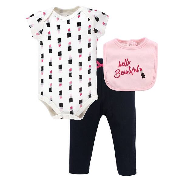 slide 1 of 1, Little Treasure Baby Girl Bodysuit, Pant and Bib, Lipstick 0-3 Months - Lipstick