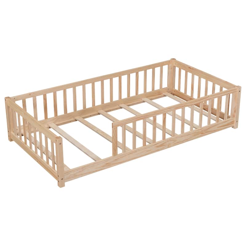 Floor Platform Bed with Fence without Door