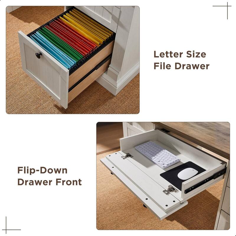 Farmhouse Computer Desk with Hutch, Wood Home Office Desk