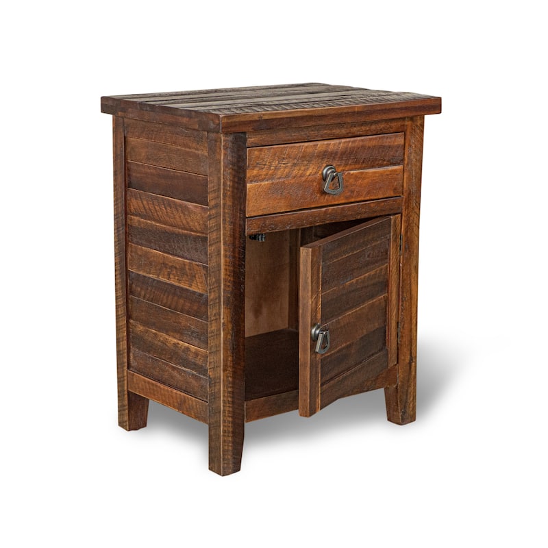 Montana Acacia Wood Bedside Cabinet Rustic Farmhouse End Table Storage