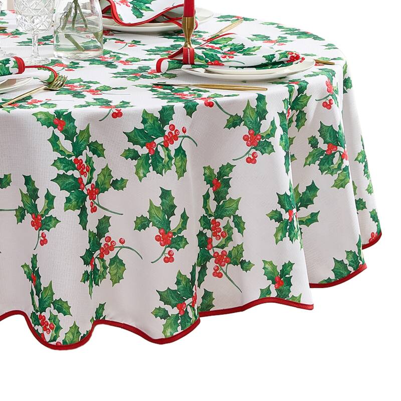 Vintage Holly Scallop Border Tablecloth - 70" Round