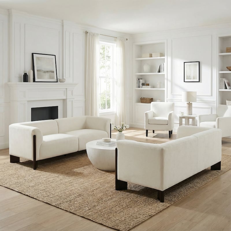 Upholstered Oversized Sofa Loveseat Set of 2 - Beige/Chenille