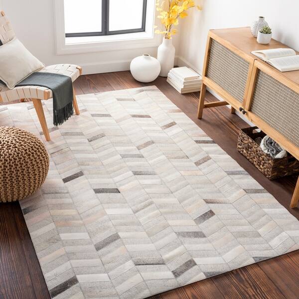 slide 2 of 23, Swindon Handmade Herringbone Viscose & Hair-on-hide Area Rug