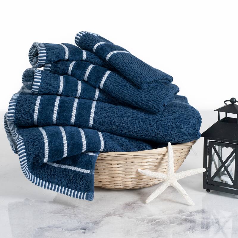 Washable Bathroom Towel Set - 6-Piece 100% Egyptian Cotton Bathroom Towels by Lavish Home (Navy) - Navy Blue