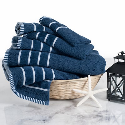 Washable Bathroom Towel Set - 6-Piece 100% Egyptian Cotton Bathroom Towels by Lavish Home (Navy)