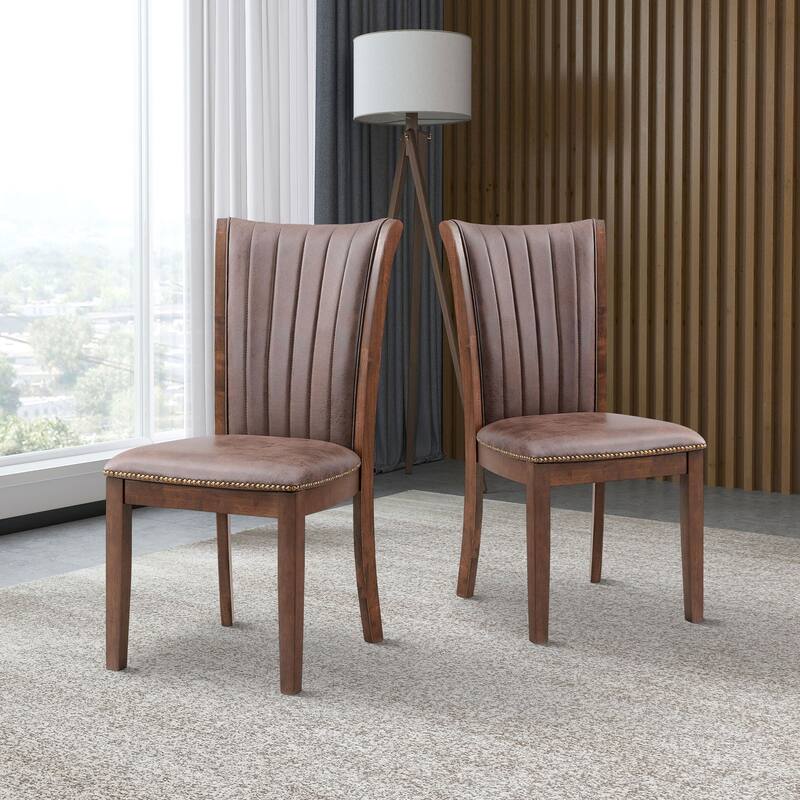 Wooden Dining Chair Set of 2, Fabric Upholstered Kitchen Side Chairs, Dining Chair with Open Back & Rubber Wood Frame - Oak