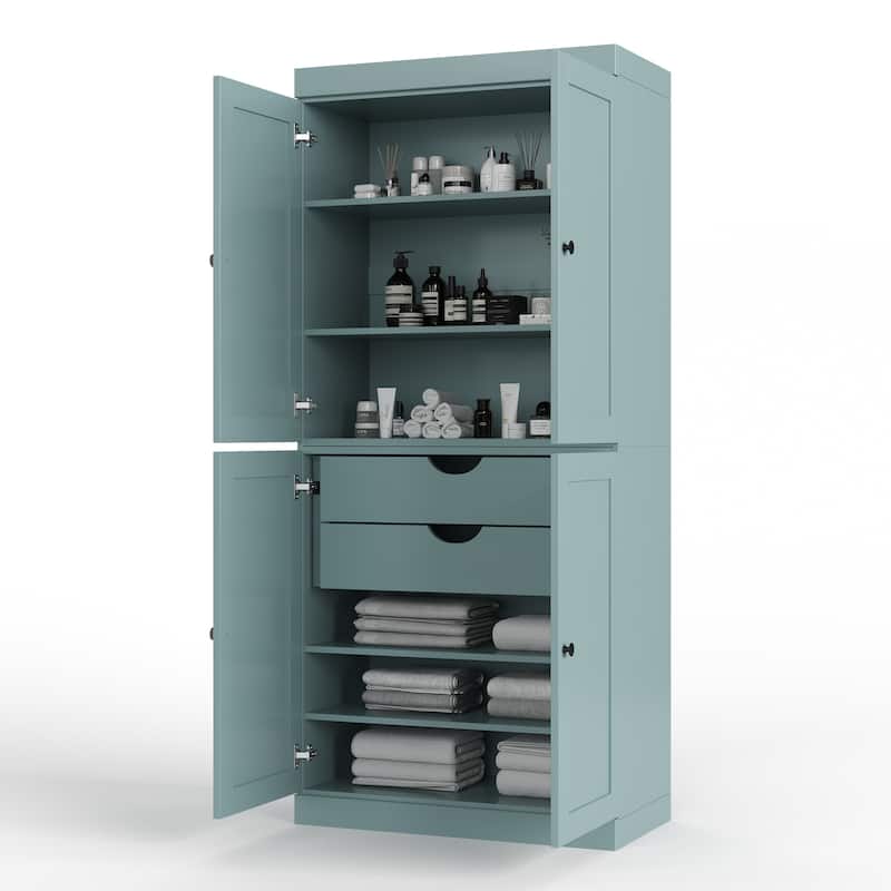 Palace Imports 100% Solid Wood 32" Bathroom Storage Cabinet with Shaker Doors, 2-Drawers and Adjustable Shelves - Aqua Blue