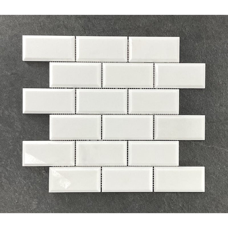 2" x 4" Brick Pattern Marble Mosaic Tiles with 1/4" Bevel Edge - Case (5 Sheets)