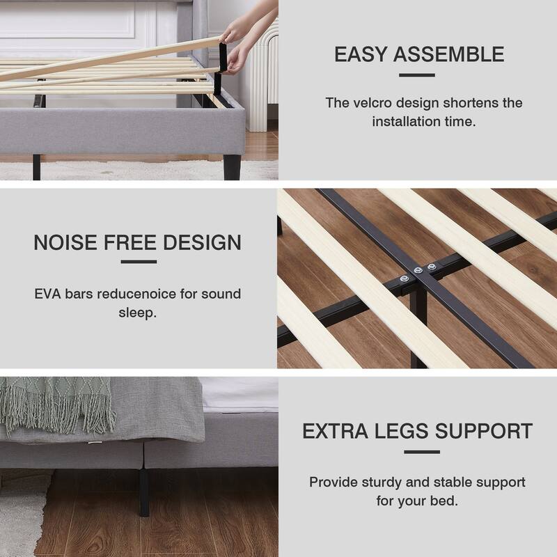 VECELO Bed Frame with Upholstered Wingback Headboard,Platform Bedframe with Charging Station & Side Pockets