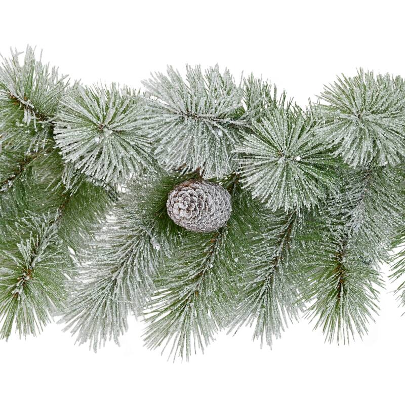 Puleo International 9' x 10" Pre-Lit Flocked Garland with Warm White LED Lights