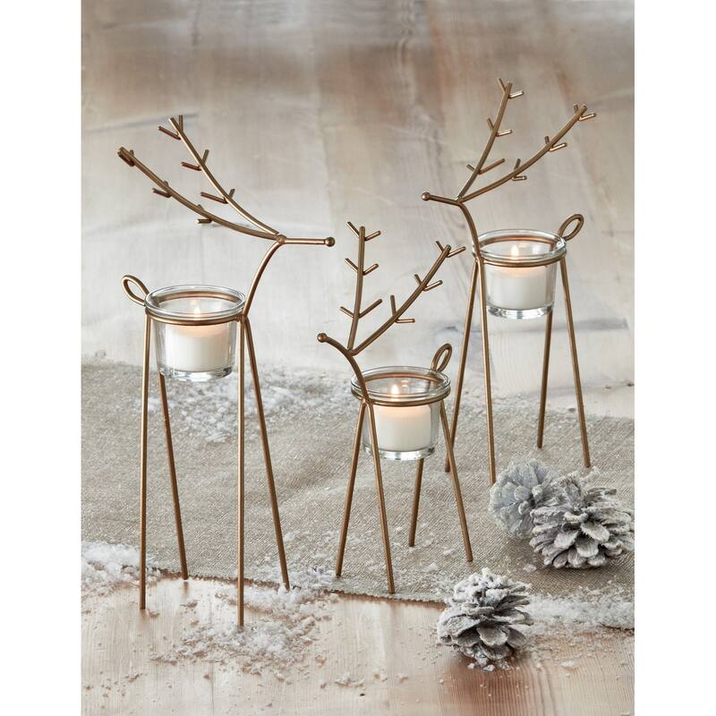 Gold Christmas Reindeer Large Tealight Candle Holder Tabletop Decor 5.62L x 4.25W x 13.39H inch.