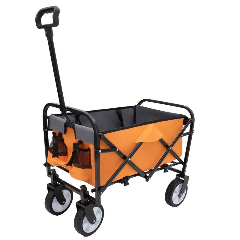 Minimeetall Strap Collapsible Foldable Wagon Cart with strapping system, Beach Wagon Utility Wagon Grocery Cart Supports 225lbs - Orange