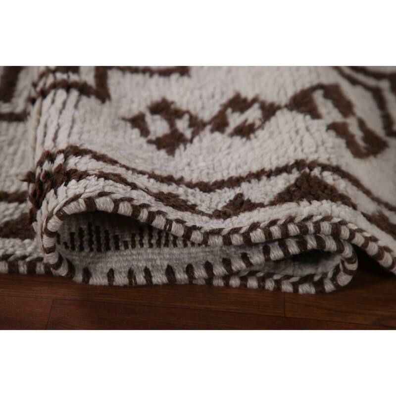 Geometric Anatolian Turkish Runner Rug Handmade Beige Wool Carpet - 3'1"x 11'6"