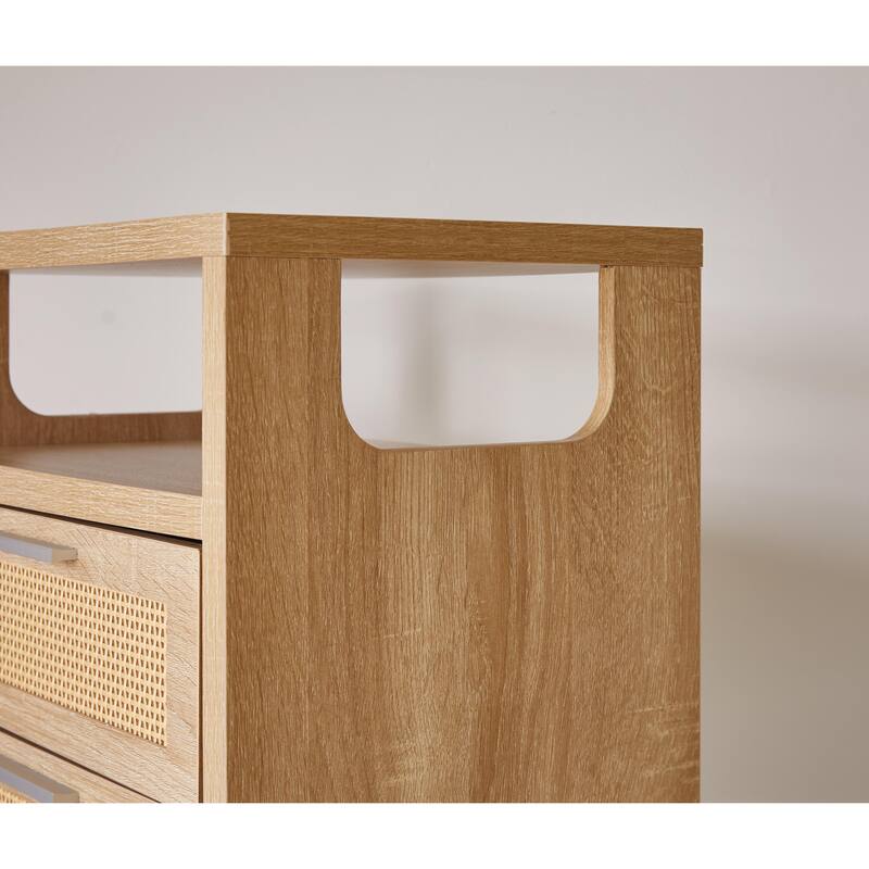 Set of 2 with 2 Drawers, 15.4" Modern Storage Bedside Table with Golden Metal Handles, Wooden End Table for Bedroom