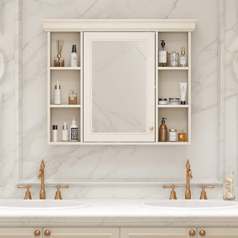 Modern Bathroom Wall Cabinet with Mirror,Medicine Cabinet with 6 Open Shelves
