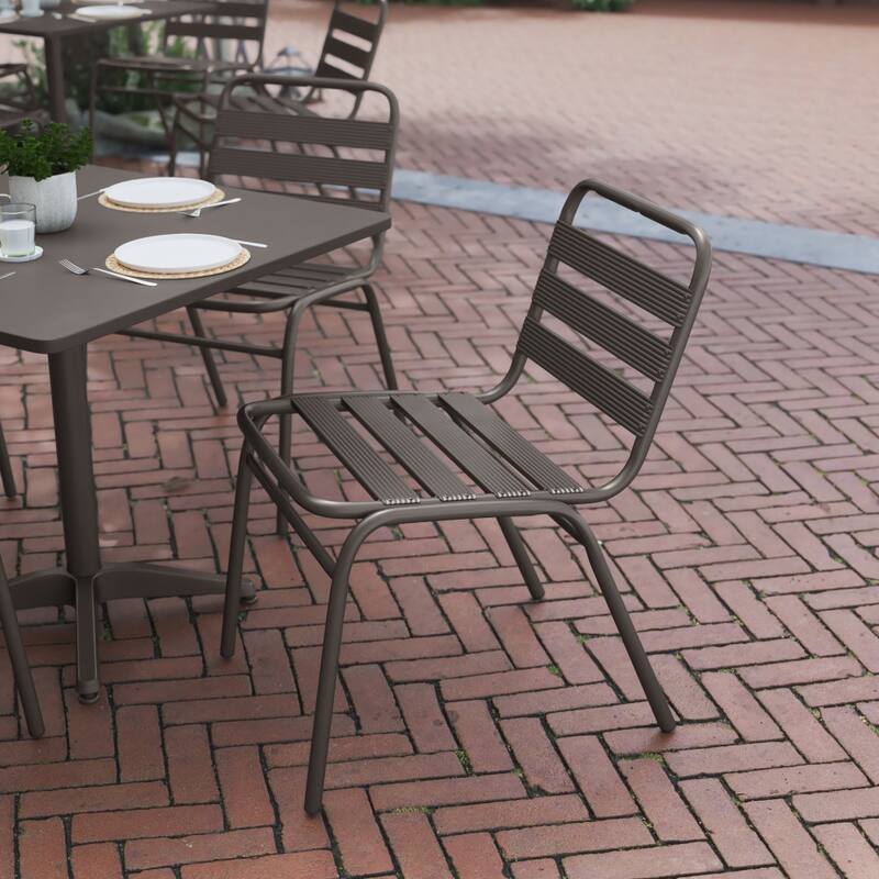 4PK Commercial Aluminum Indoor-Outdoor Restaurant Stack Chair - Triple Slat Back