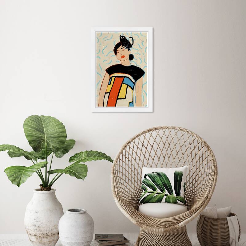 Wynwood Studio Prints Fashion and Glam Just A Girl and Her Cat Black and Modern & Contemporary Wall Art Canvas Print - White