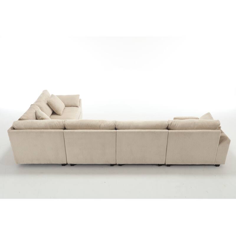 Beige 146'' Convertible Oversized 5 Seater Modular Sectional Sofa with Soft Cushions and Sturdy Build for Living Room