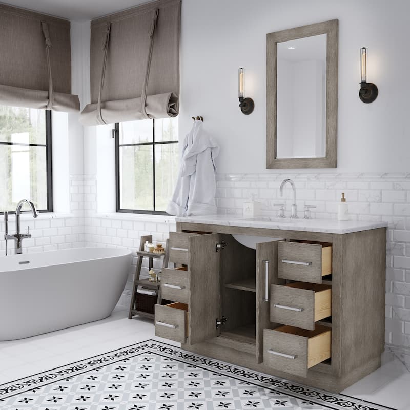 Hugo Carrara White Marble Countertop Vanity with Rectangular Mirror