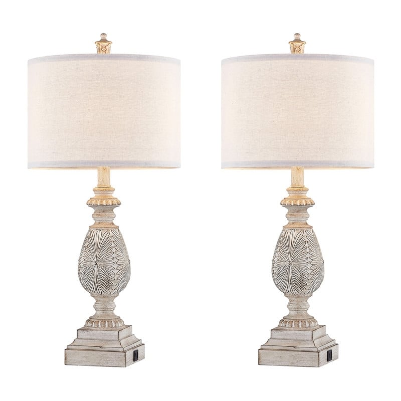KAWOTI 26.25” Farmhouse Bedside Table Lamp with USB Ports(Set of 2) - W12" x H26.25"