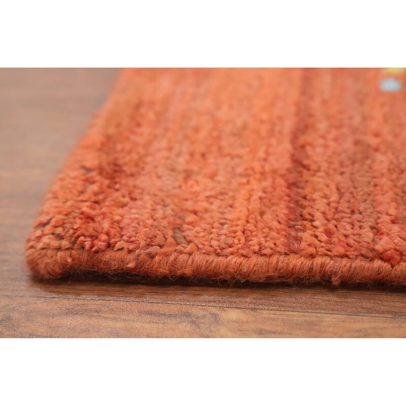 Hand Knotted Oriental Viscose Silk Carpet Tribal Animal Pictorial Oranges & Rust Gabbeh Area Rug - 11' 6'' X 8' 8''