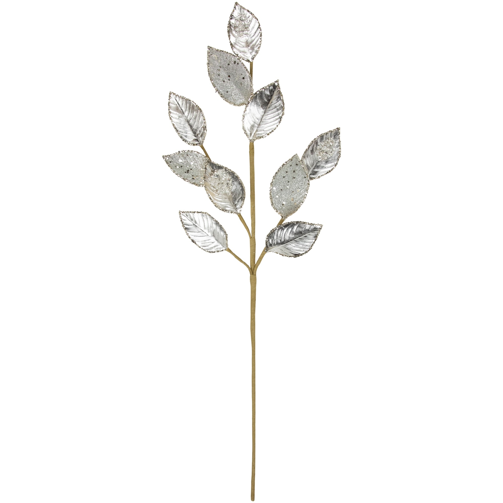 28" Platinum Silver and Icy Glitter Leaves Christmas Spray