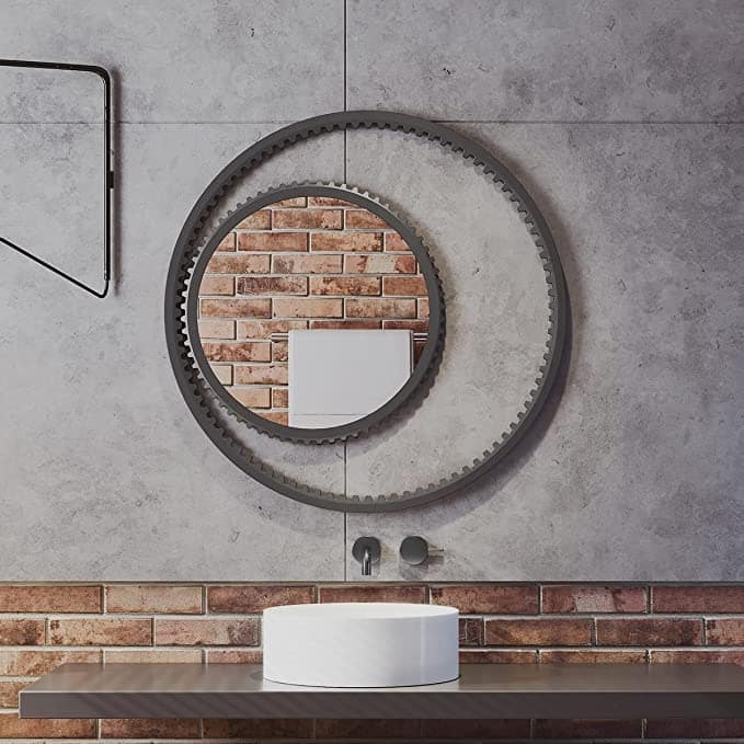 MacLuu Multi Gear Edge Wood Frame Round Wall Mirror - Gunmetal - 31.5" x 31.5"