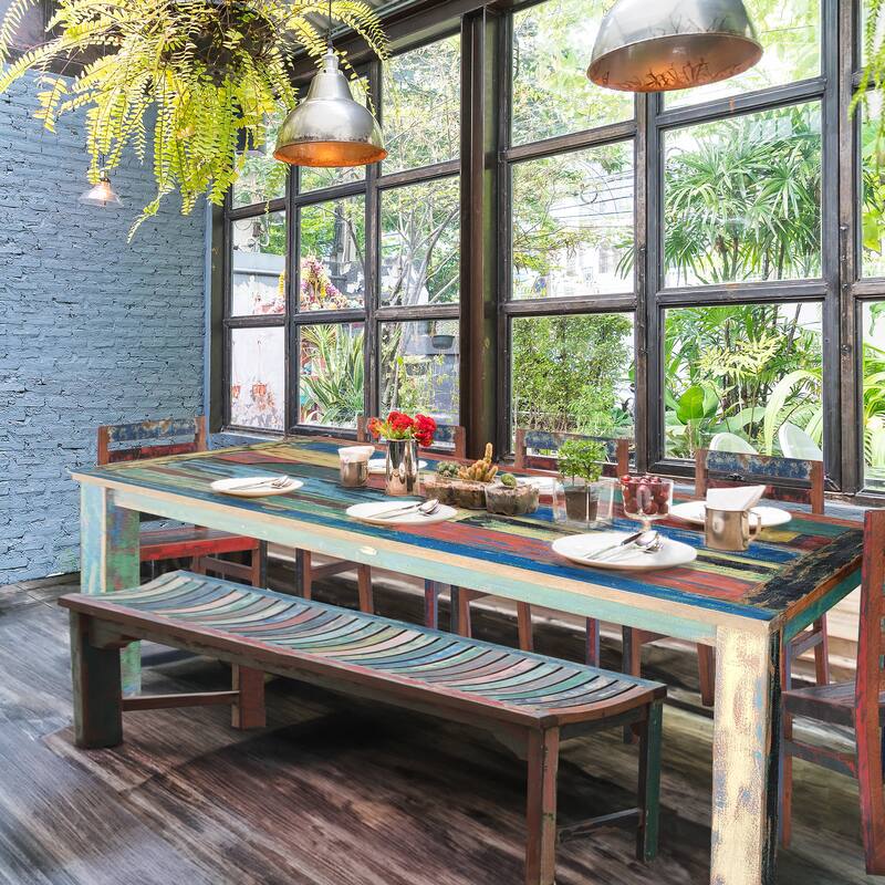 Chic Teak Backless Dining Bench made from Recycled Teak Wood Boats, 6 foot