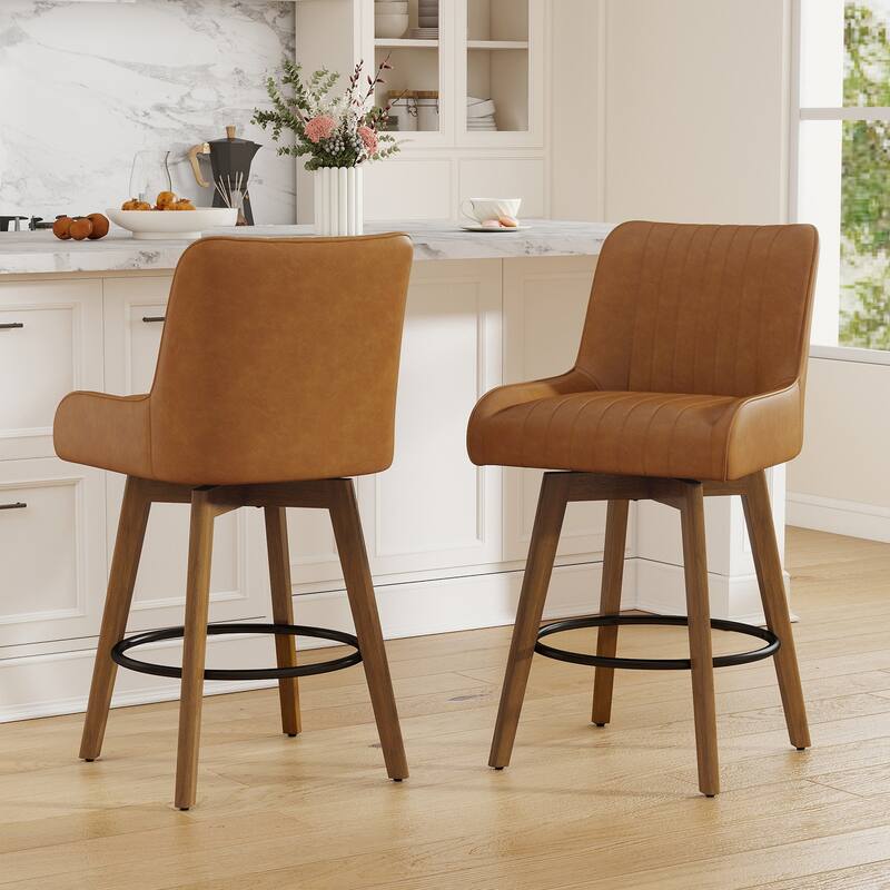 26" Upholstered Counter Height Swivel Bar Stool with Solid Wood Legs - 38.8"H x 20.5"W x 21.7"D