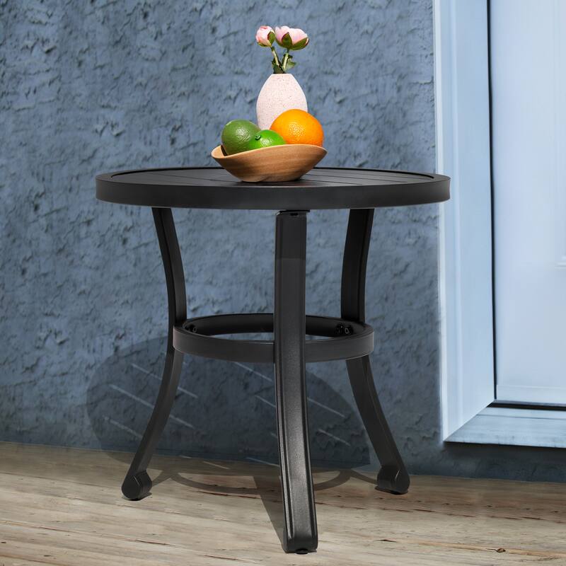 Outdoor Metal Side Table, Weather-Resistant 20’’ Round End Table, Black