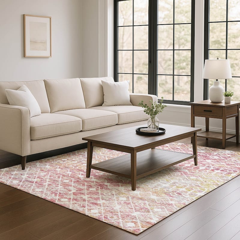 Premium Washable Super Soft Boho Trellis Mayfield Rug - Pink - 3' x 5'
