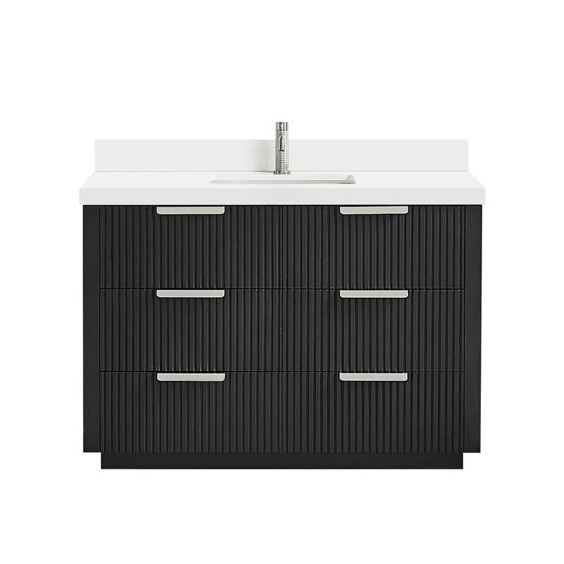 Santarem Single Vanity with Pure White Quartz Stone Top without Mirror - 48" - Oak Weathered Black