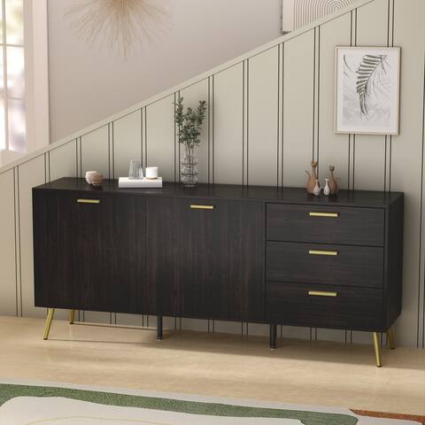 FAMAPY Buffet Sideboard Cabinet with 3 Drawers & 2 Doors, Espresso - 69"L