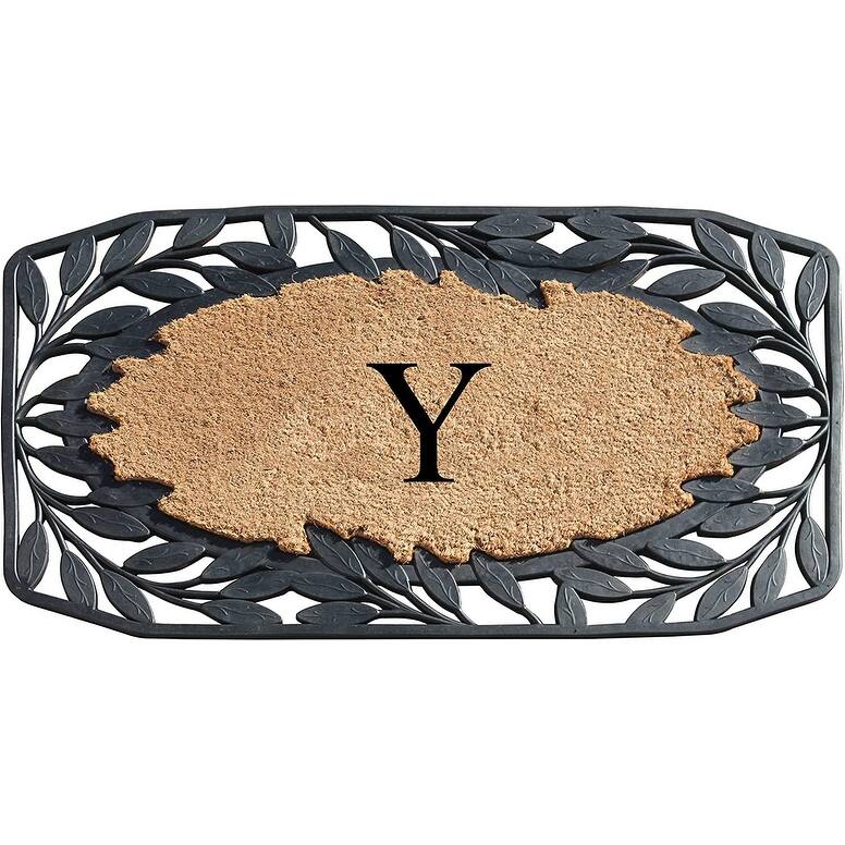 A1HC Rubber and Coir Stylish Leaf Border Large Outdoor Durable Monogrammed Doormat, Black - 23" X 38" - Y