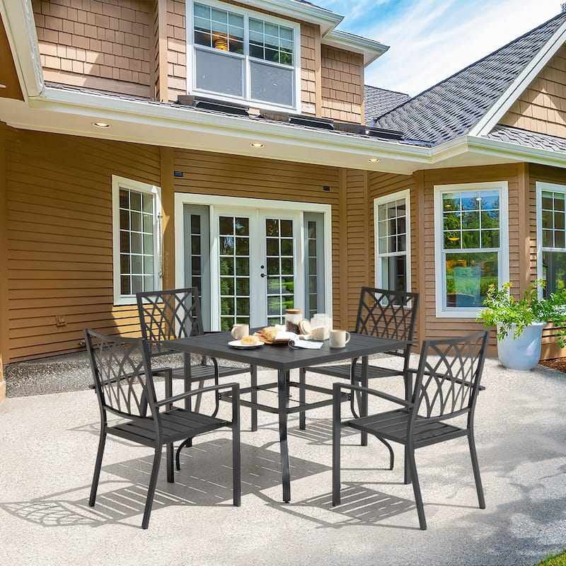 Outdoor 5-Piece Dining Set, Stackable Chairs and 37'' Table - 37 inches table - Black