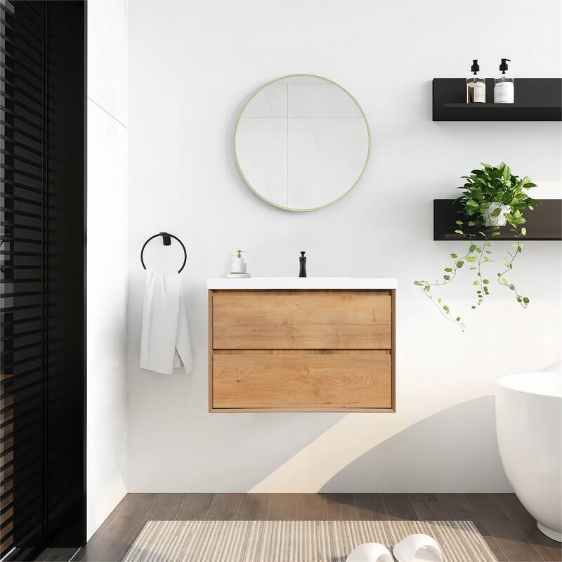NebulaSky 36 in Wall Mounted Single Sink Bathroom Vanity with Top Combo Cabinet Vanity Set Invisible Handles