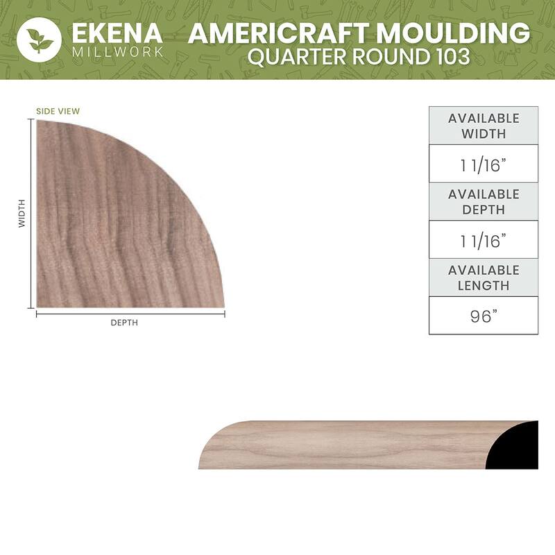 WM103: 1-1/16-in D x 1-1/16-in W x 96-in L Americraft Finger-Joint Pine Quarter Round Moulding