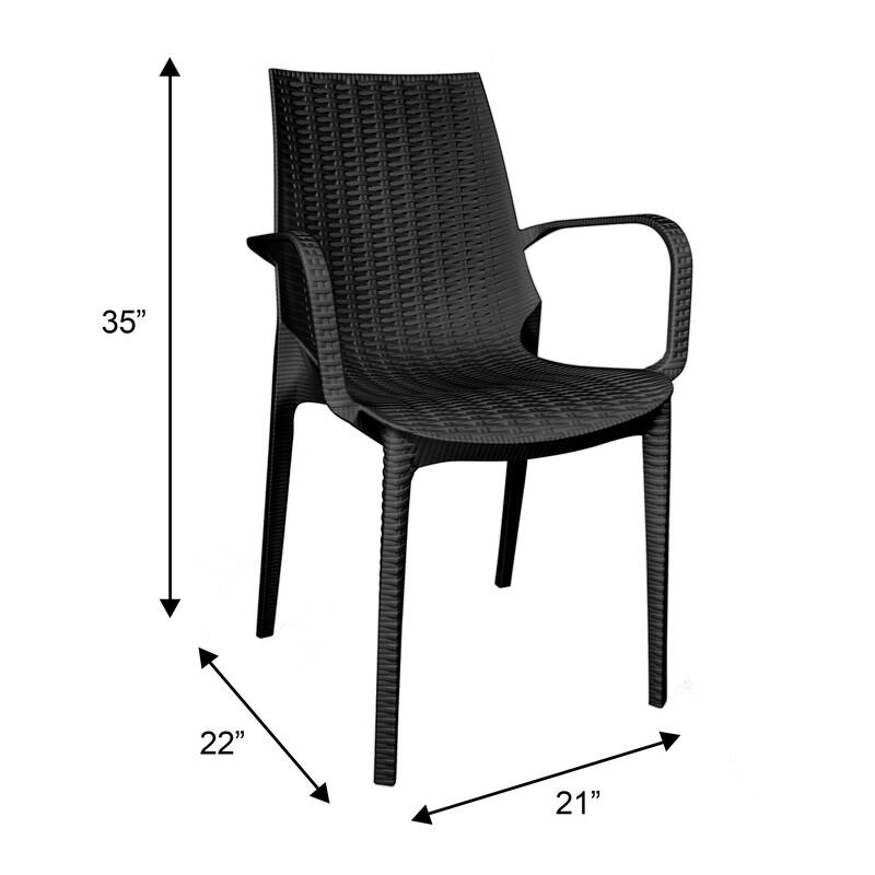 Kent Modern Outdoor Stackable Rattan Style Patio Dining Chair in Weave Design Side Armchair - 35" Height