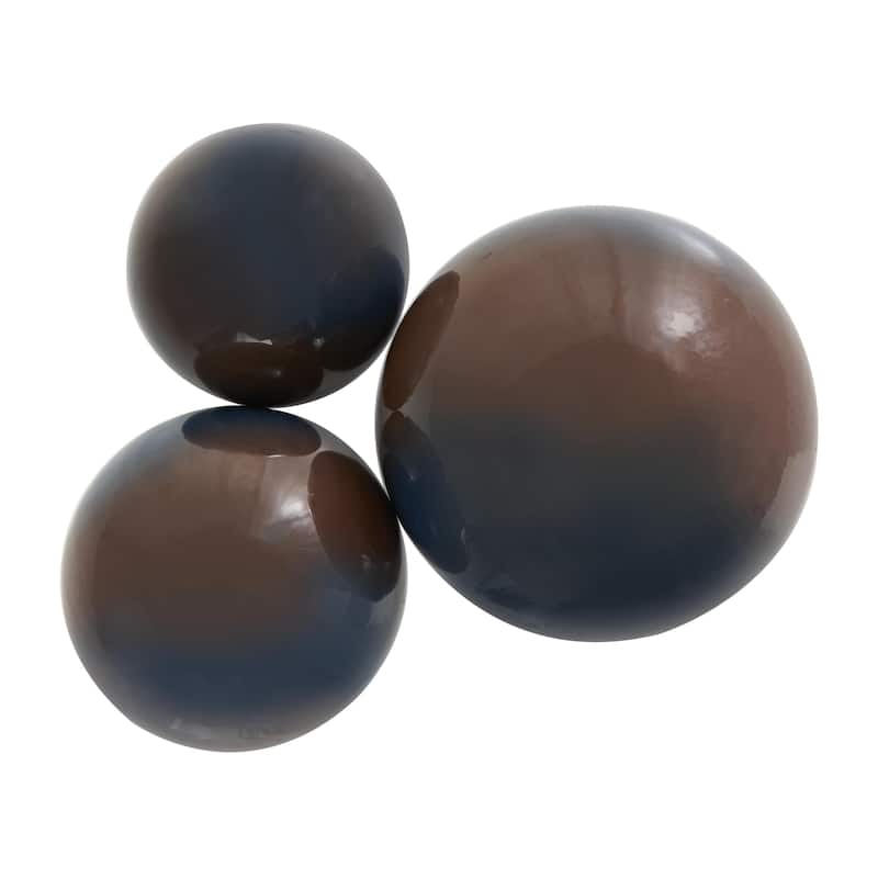 Plastic Decorative Orbs & Vase Filler with Gold Stripe or Blue Accents - Set of 3 Black, Brown, White - Roche River Decor