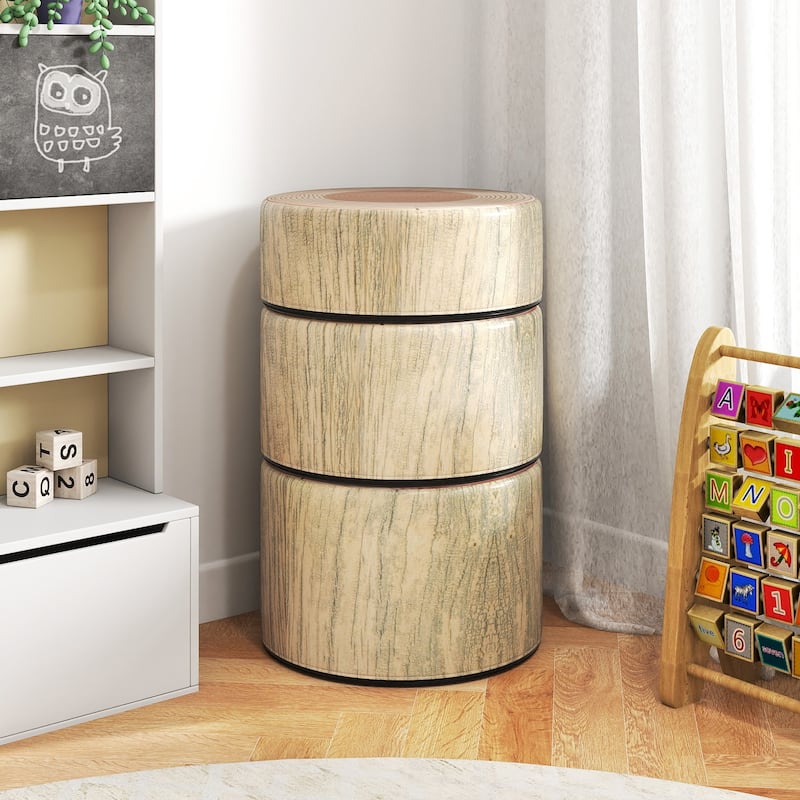 Gymax 3 PCS Tree Stump Stool Set w/Wood Printing Nature Decoration &