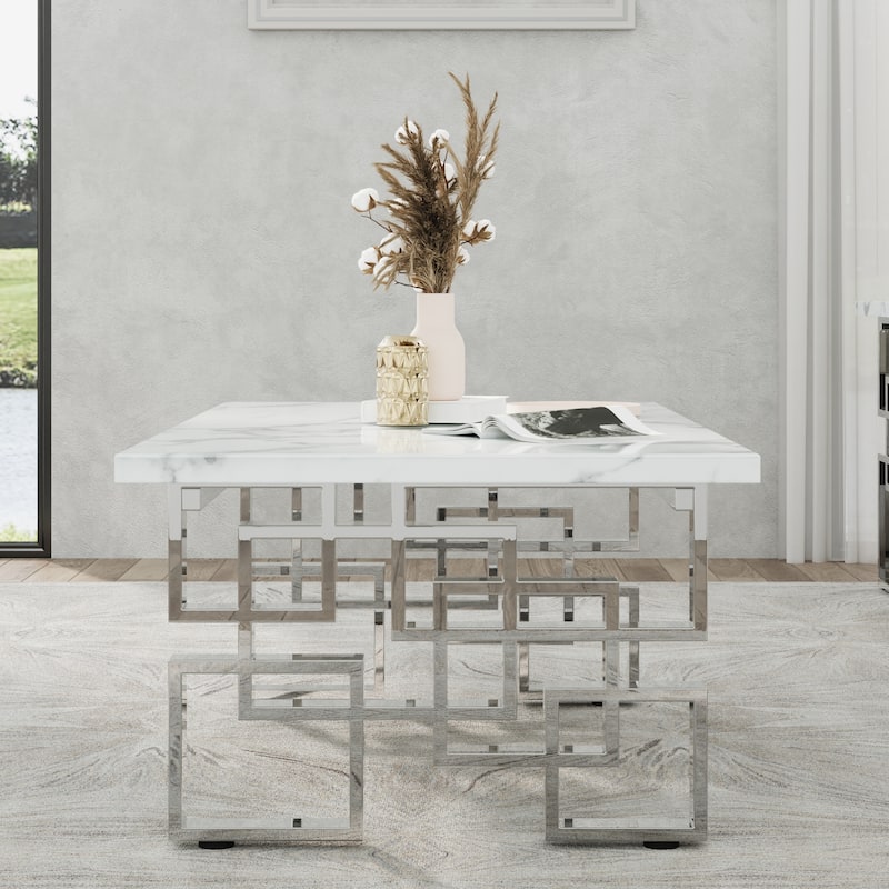 Faux Marble Coffee Table with Metal Legs for Living Room Office