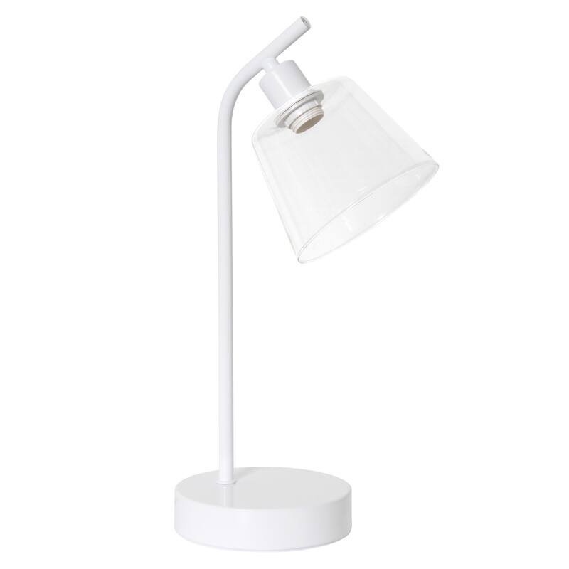 Angled Desk Lamp with Clear Ribbed Glass Shade - 15.75" - White