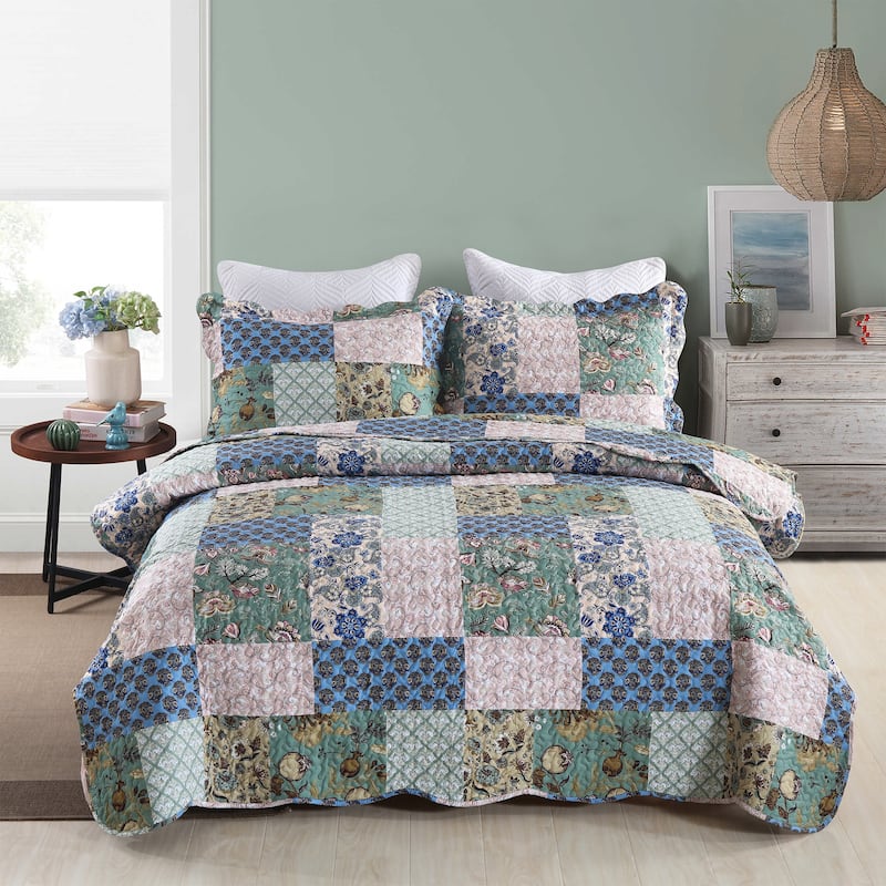 MarCielo 3 Piece Printed Quilt Set Lightweight Bedspread Set B026