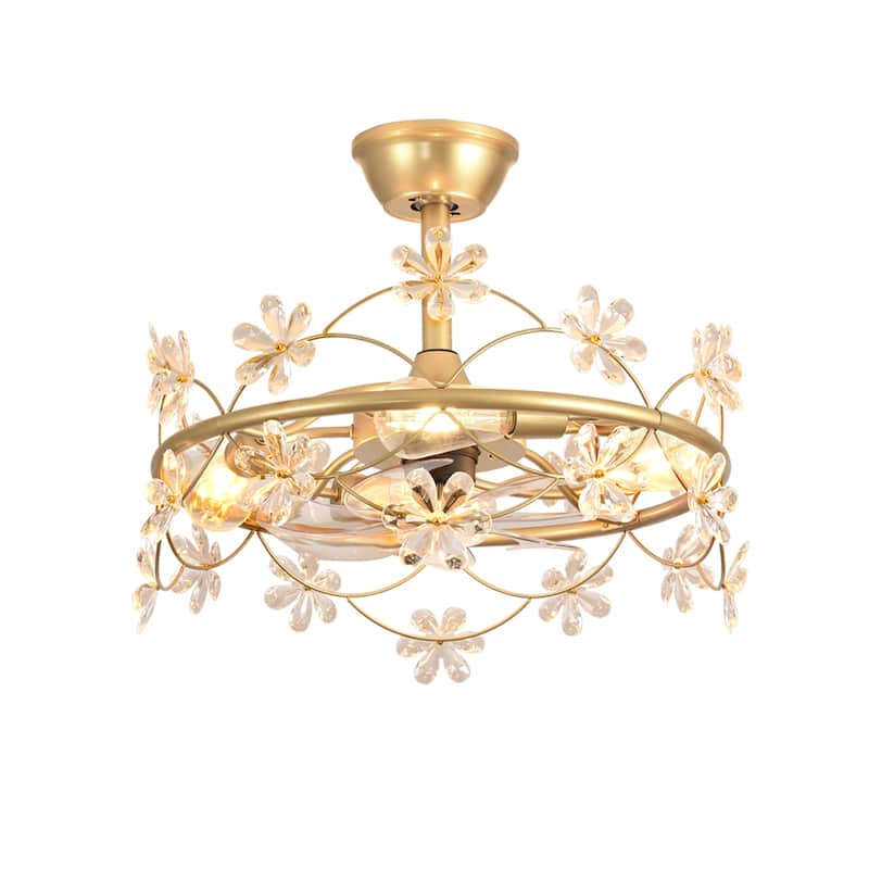 Bedroom Ceiling Fan with Lights: 20" Gold Chandelier with Remote Control - Modern Flower Fandelier for Girl's Bedroom - Remote