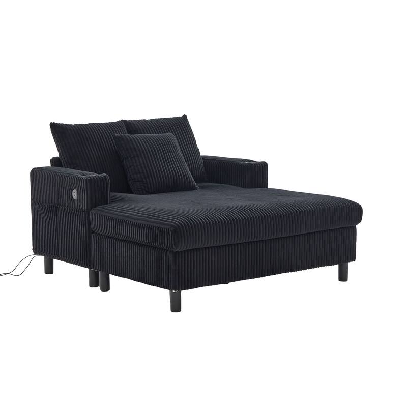 GDFStudio - Corduroy Recliner Sofa with USB Charging, RGB LED Light Strip - Suitable for Living Room and Bedroom