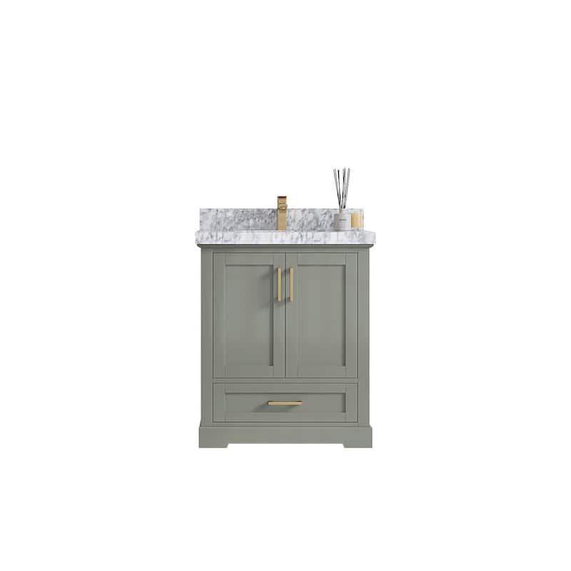 Willow Collection 30 in W x 22 in D x 36 in H Reeded Boston Single Bowl Sink Bathroom Vanity with Quartz or Marble Countertop