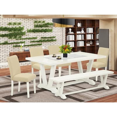 Modern 6-Piece Dining Set - Linen Fabric Chairs & Rectangular Table